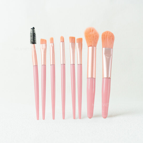 Bộ Cọ Trang Điểm Cá Nhân Makeup, Set Chuyên Nghiệp Cơ Bản Đầy Đủ 8 Món Mini Màu Hồng Cao Cấp